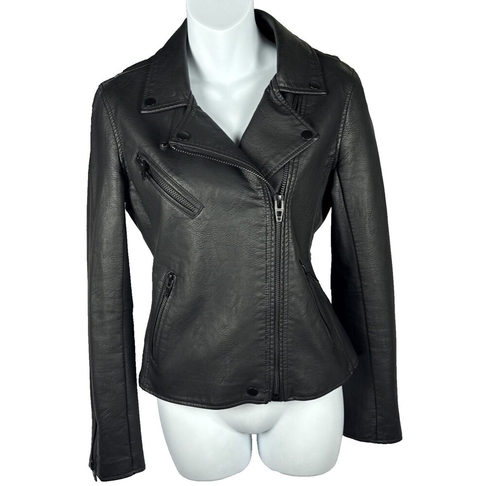 BlankNYC Black Pebbled Faux Leather Moto Jacket S Small 021-9632AP Vegan Biker